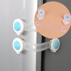 White Baby Safety Strap Lock securely fastened on a cabinet door, showing its childproof design.