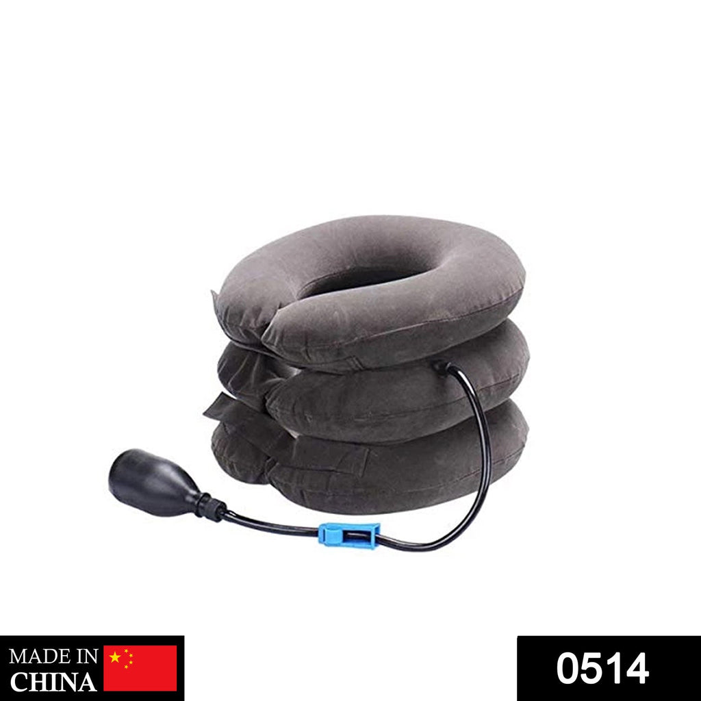 Neck traction pillow with three layers for adjustable support