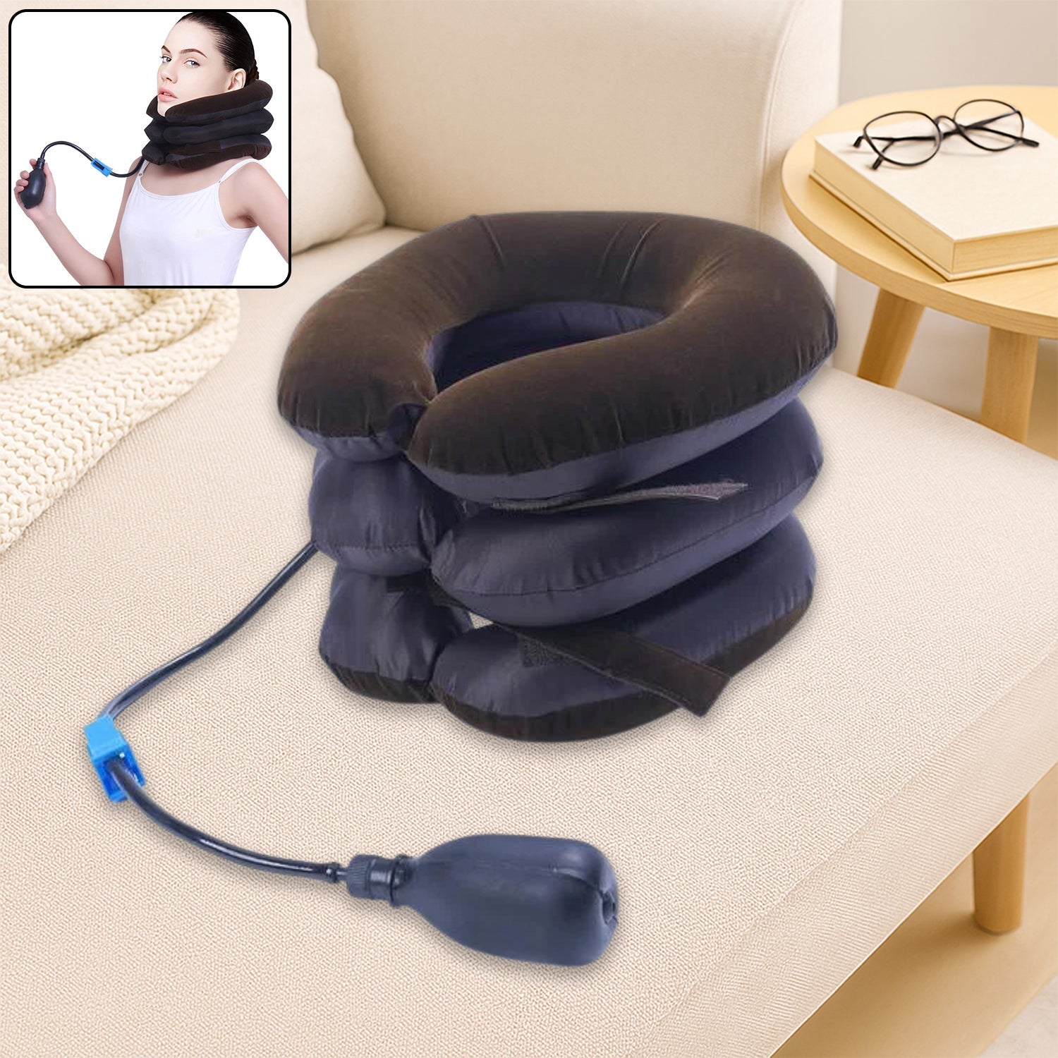 3-layer inflatable neck traction pillow product shot