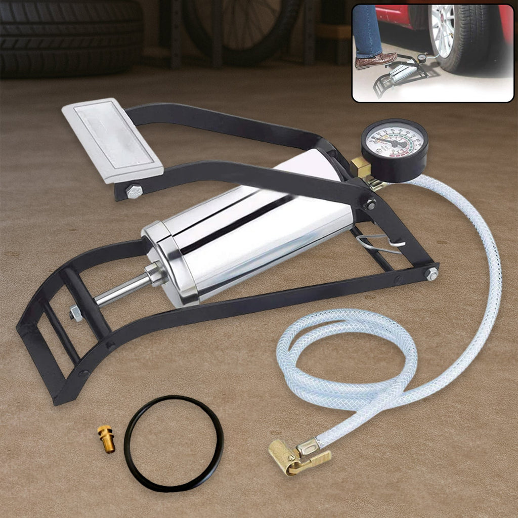 Carivox steel foot air pump, ideal for inflating vehicle tires.