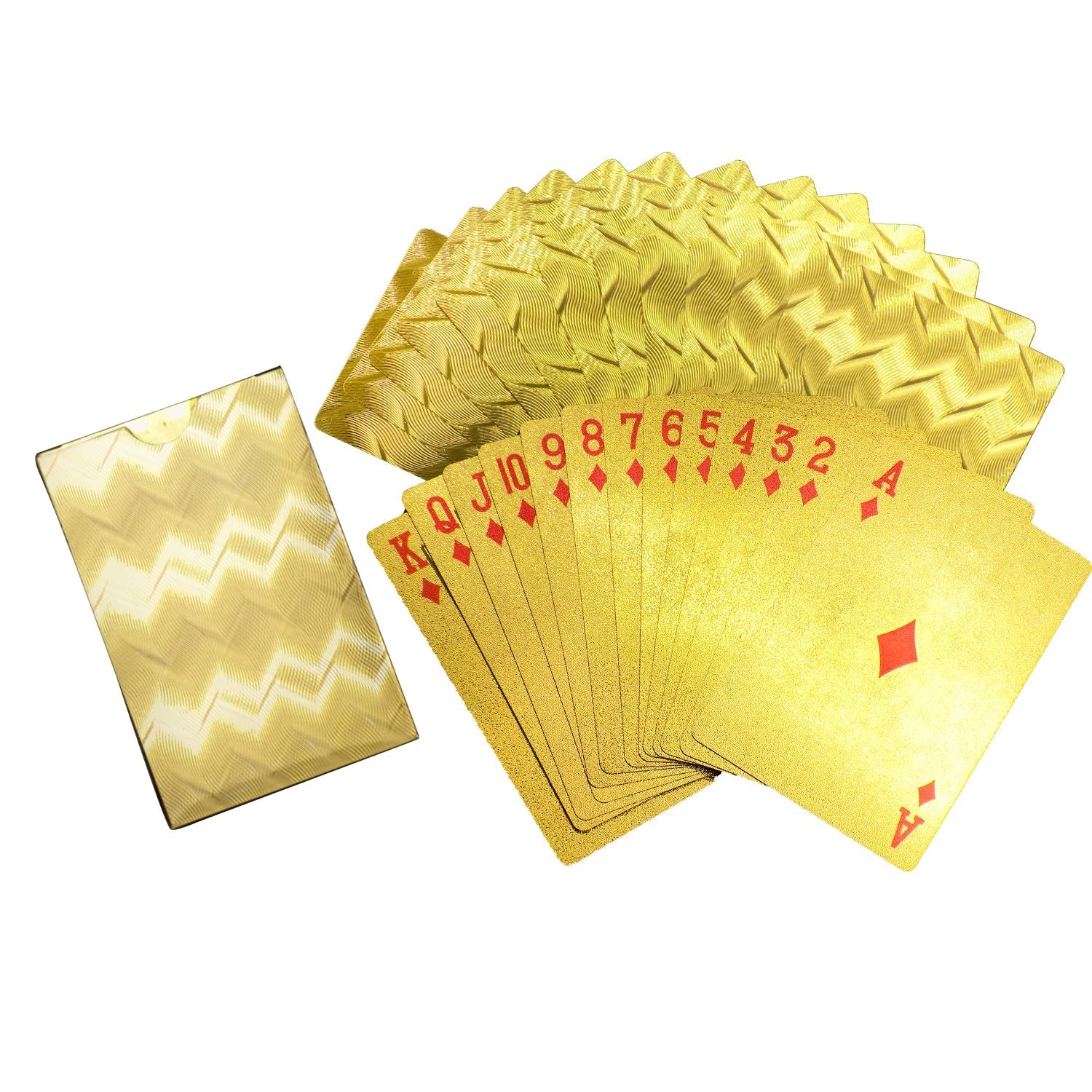 Waterproof golden poker cards displayed with intricate detailing.