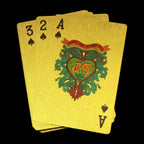 Close-up of elegant gold poker cards showcasing their premium finish.