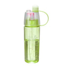 Close-up of the blue 600ML spray water bottle, highlighting its sleek design and BPA-free material.
