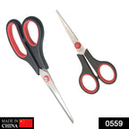 Two durable stainless steel scissors, a large and a medium, for home and office tasks.