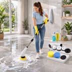 Packaging of the 9-in-1 cordless electric spin scrubber set, showcasing its versatility.