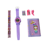 Small purse and pencil cap, useful accessories in this kids stationery set.