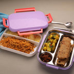Premium multi-compartment steel lunch box with lid, perfect for office meals.