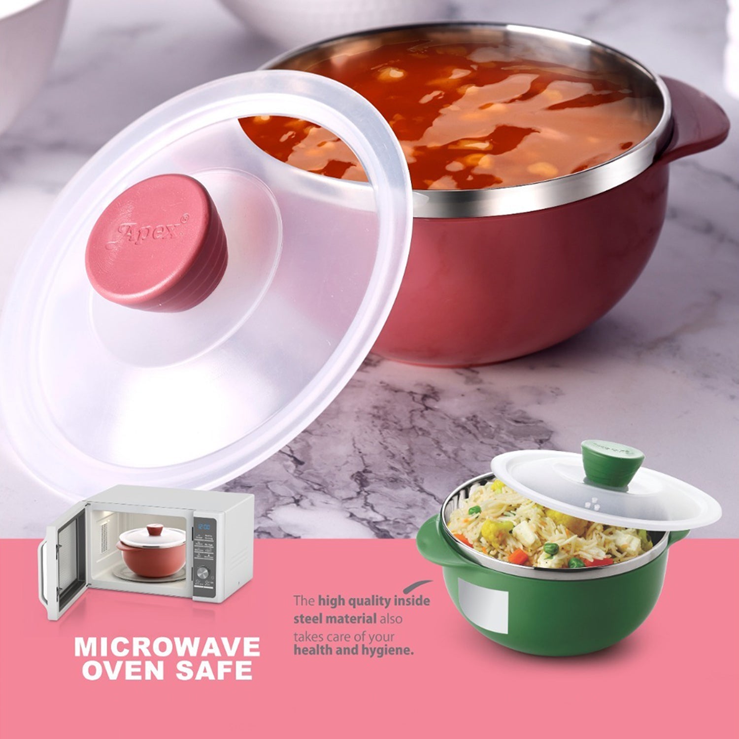 Apex plastic serving bowls with lids, microwave safe and BPA-free