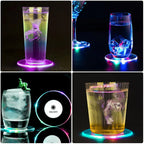 Stylish LED coaster creating a luminous effect under a glass.