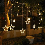 Product packaging for the 12 Stars LED Curtain Lights, indicating contents.