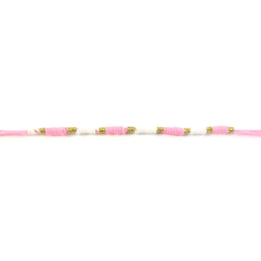 Pink & White Thread Rakhi with packaging