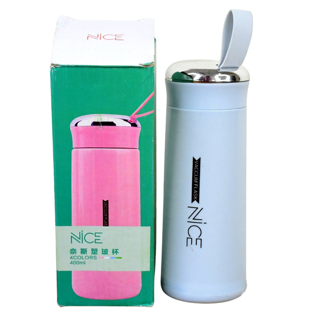 Full view of light blue glass water bottle 400ml for daily use