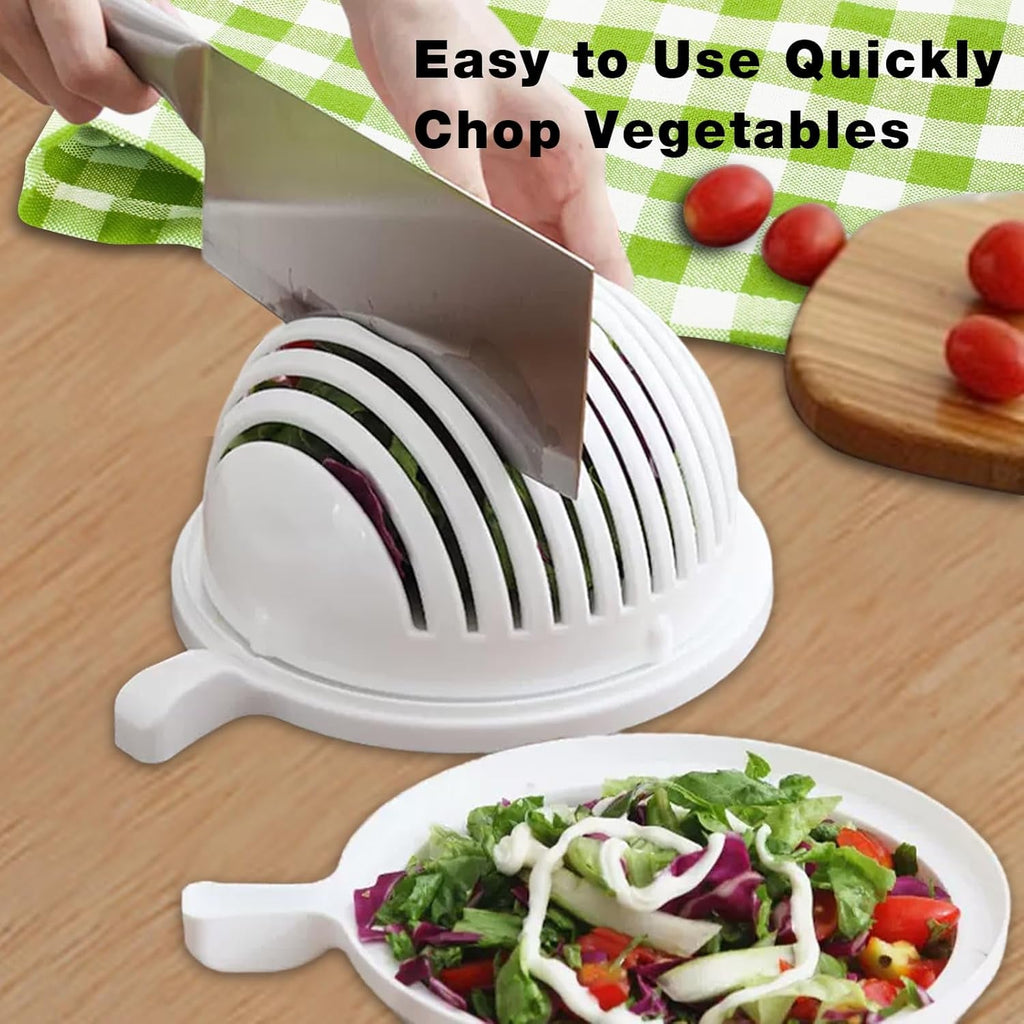 Assortment of colourful fruits and vegetables arranged around the 60 Seconds Salad Cutter.