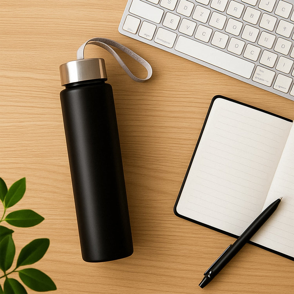 Compact 250ml stainless steel water flask featuring a carrying strap