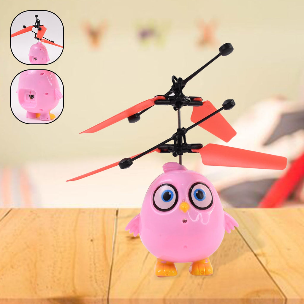Pink owl Flying Bird RC Toy showing LED lighting features