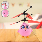 Pink owl Flying Bird RC Toy showing LED lighting features