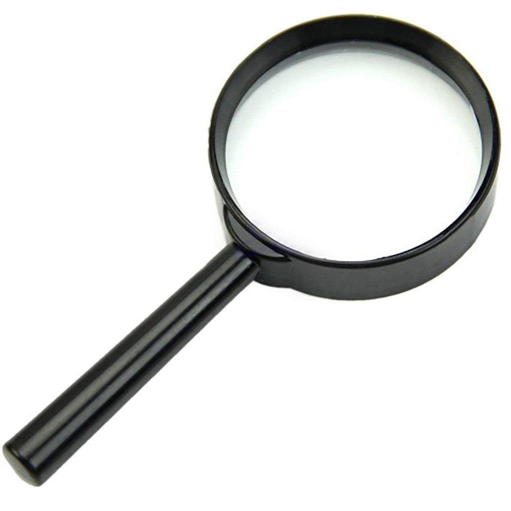 Portable 50mm magnifying glass for reading small print in a newspaper.
