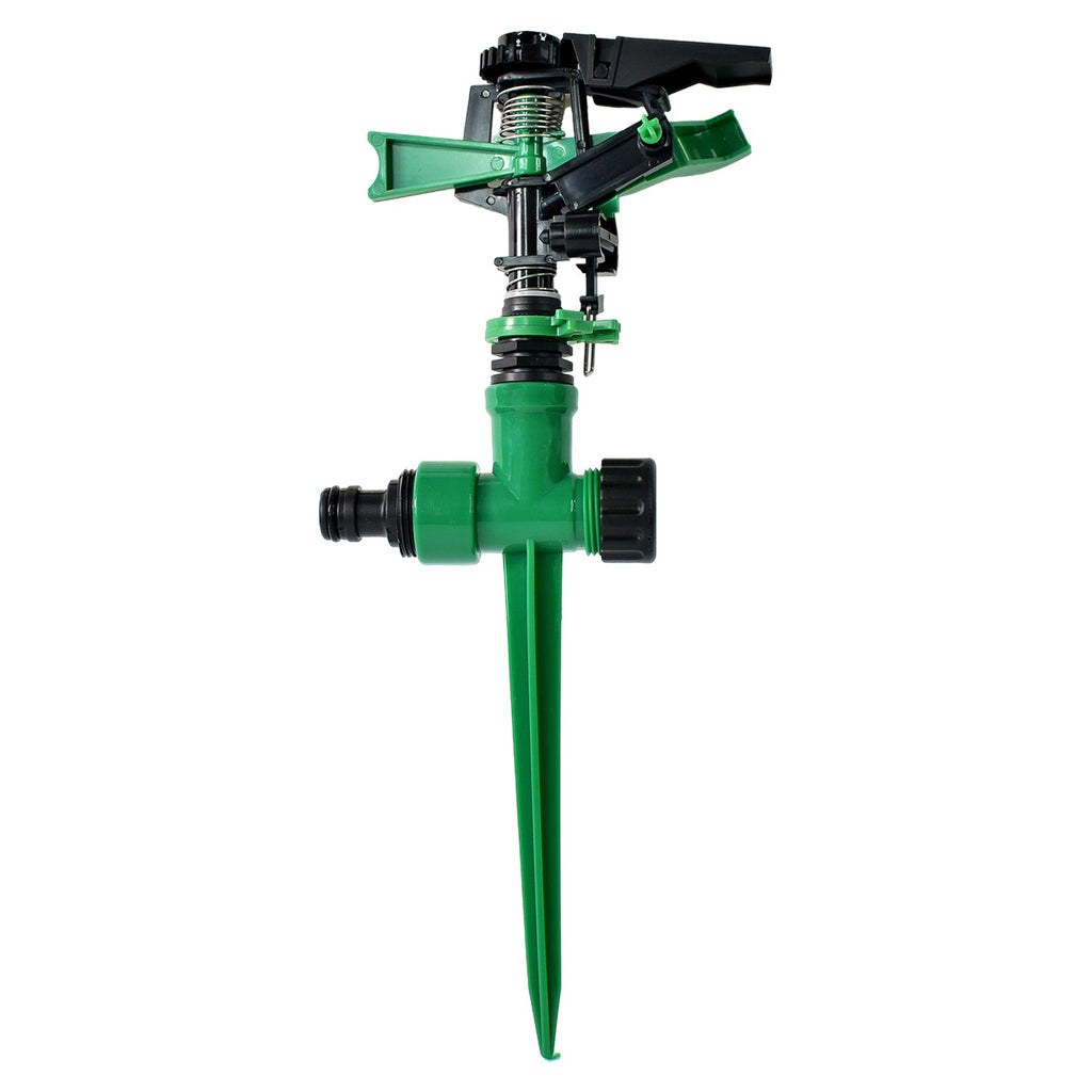 Pro spin impact lawn sprinkler in operation providing even watering