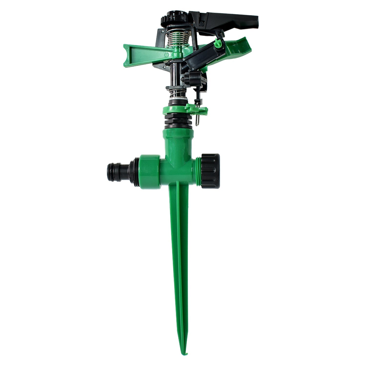 Pro spin impact lawn sprinkler in operation providing even watering