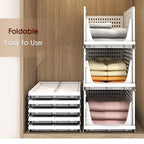 Practical 3-layer clothes organizer, foldable and stackable for maximizing wardrobe space.