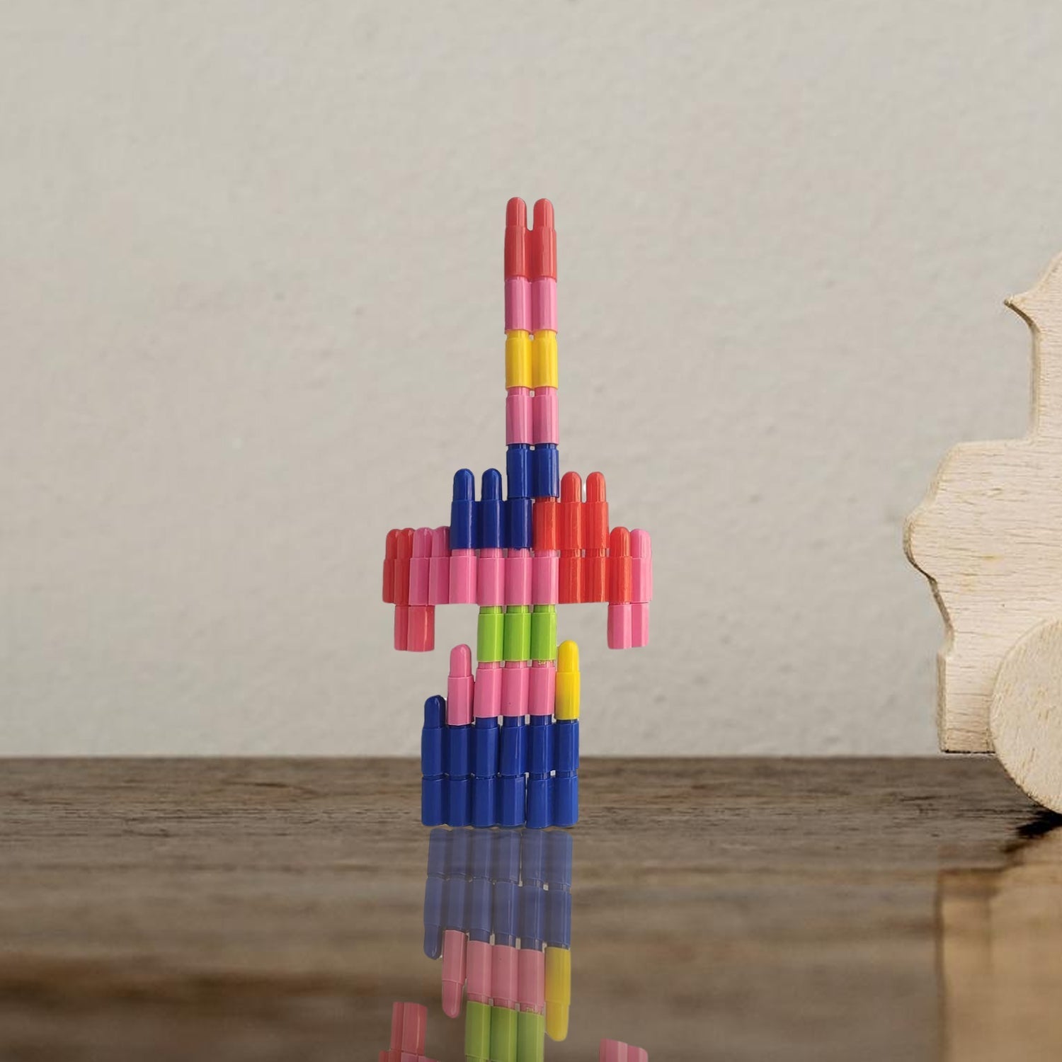 Educational building blocks set laid out, showing different shapes and sizes.