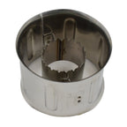 Compact and portable stainless steel corn cutter tool for easy storage.