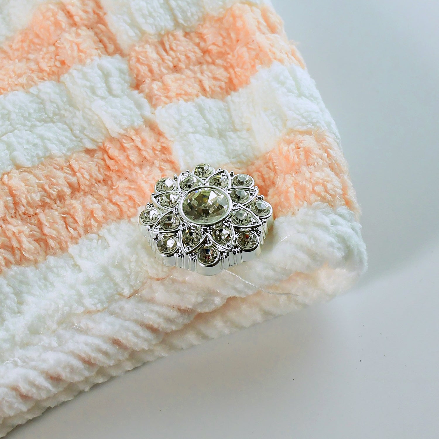 Close-up view of soft microfiber fabric texture of hair drying towel wrap