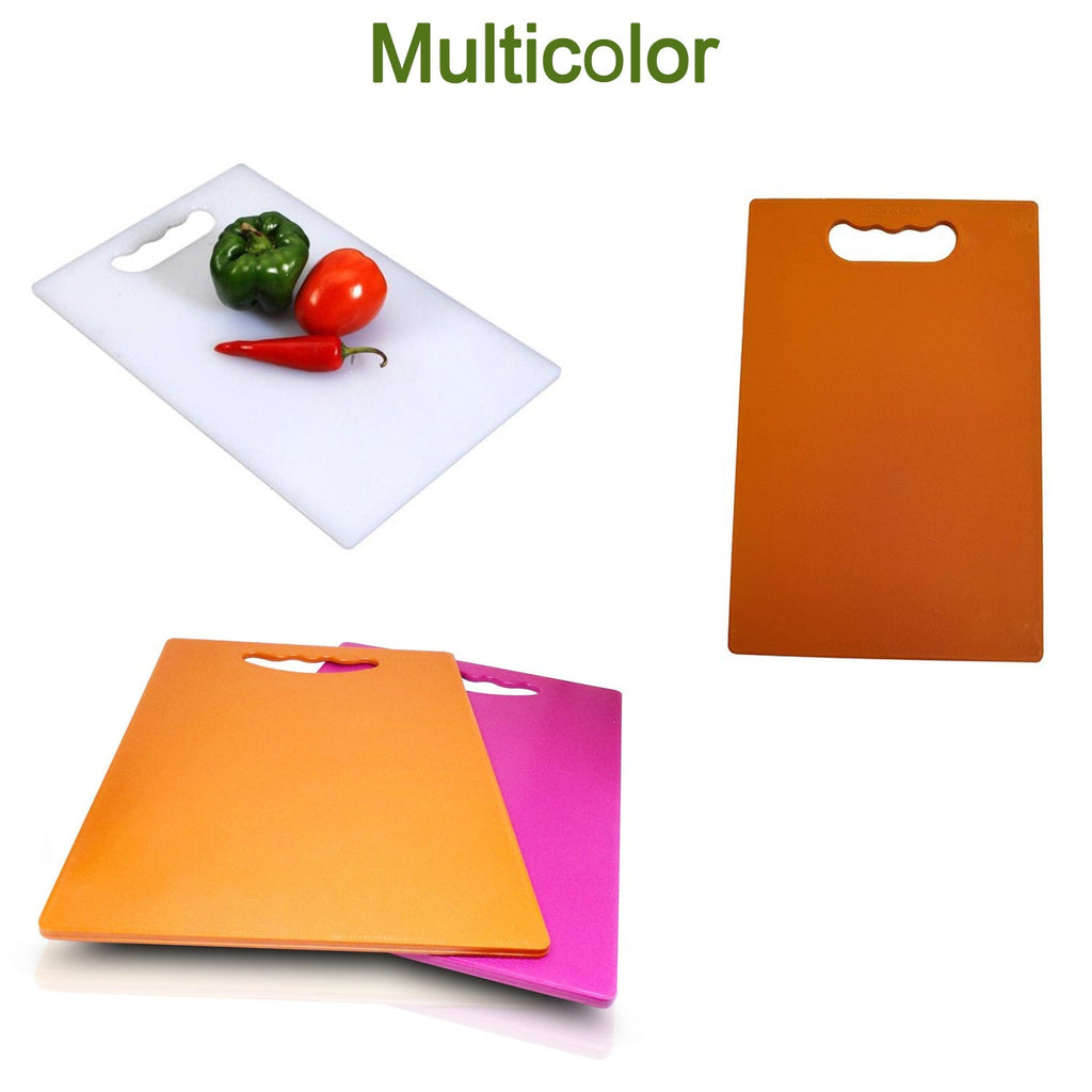Angled view of the large plastic chopping board, suitable for all kitchen tasks.
