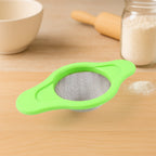 Stainless steel mesh strainer with dual plastic handles for easy kitchen use