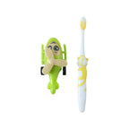 Children brushing with fun helicopter toy toothbrush