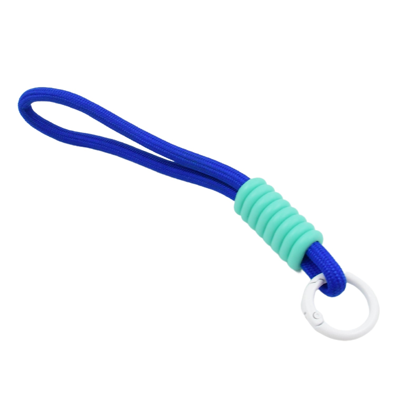 Detail of the easy attachment mechanism of the phone wrist strap to a phone case.