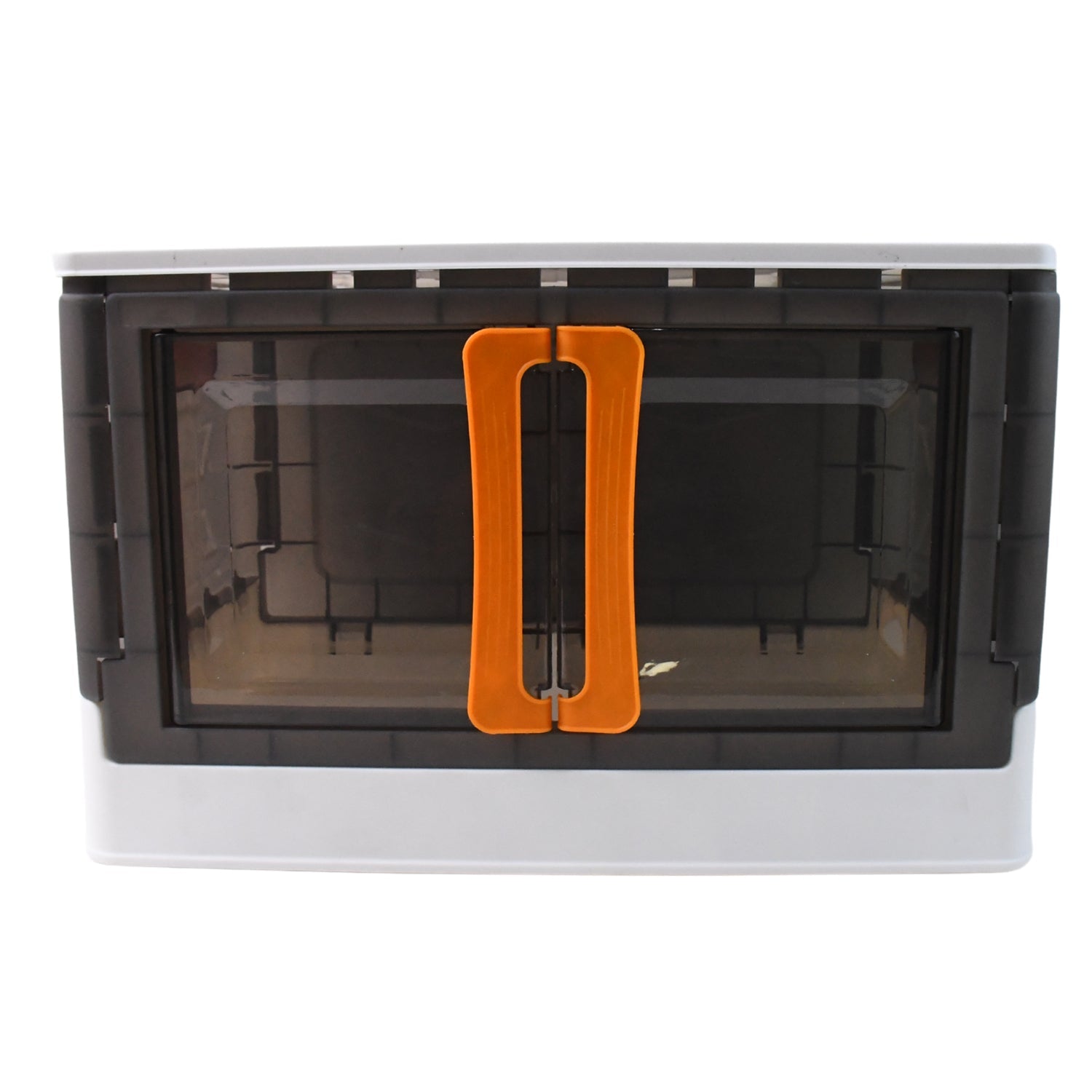 Plastic storage box folded flat to save space when not in use