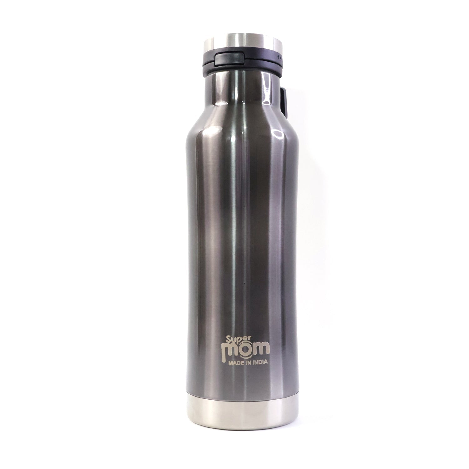 Side view of insulated stainless steel bottle with double-wall design
