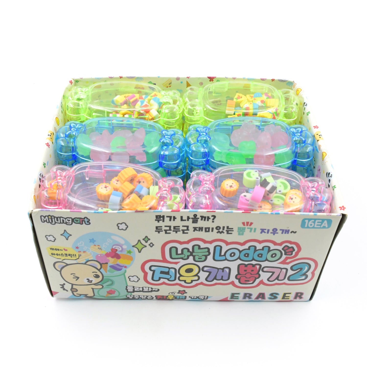 Variety of fun, multi-design rubber erasers for school and art projects.
