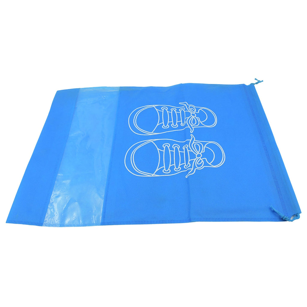 Detailed view of the transparent window on the waterproof shoe storage bag.