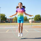 Set of kids skipping jump rope showing comfortable handles and rope