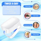 Complete nail care routine featuring the AuriGlam laser treatment device for healthy nails.