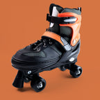 Side view of kids adjustable quad roller skates with padded ankle support