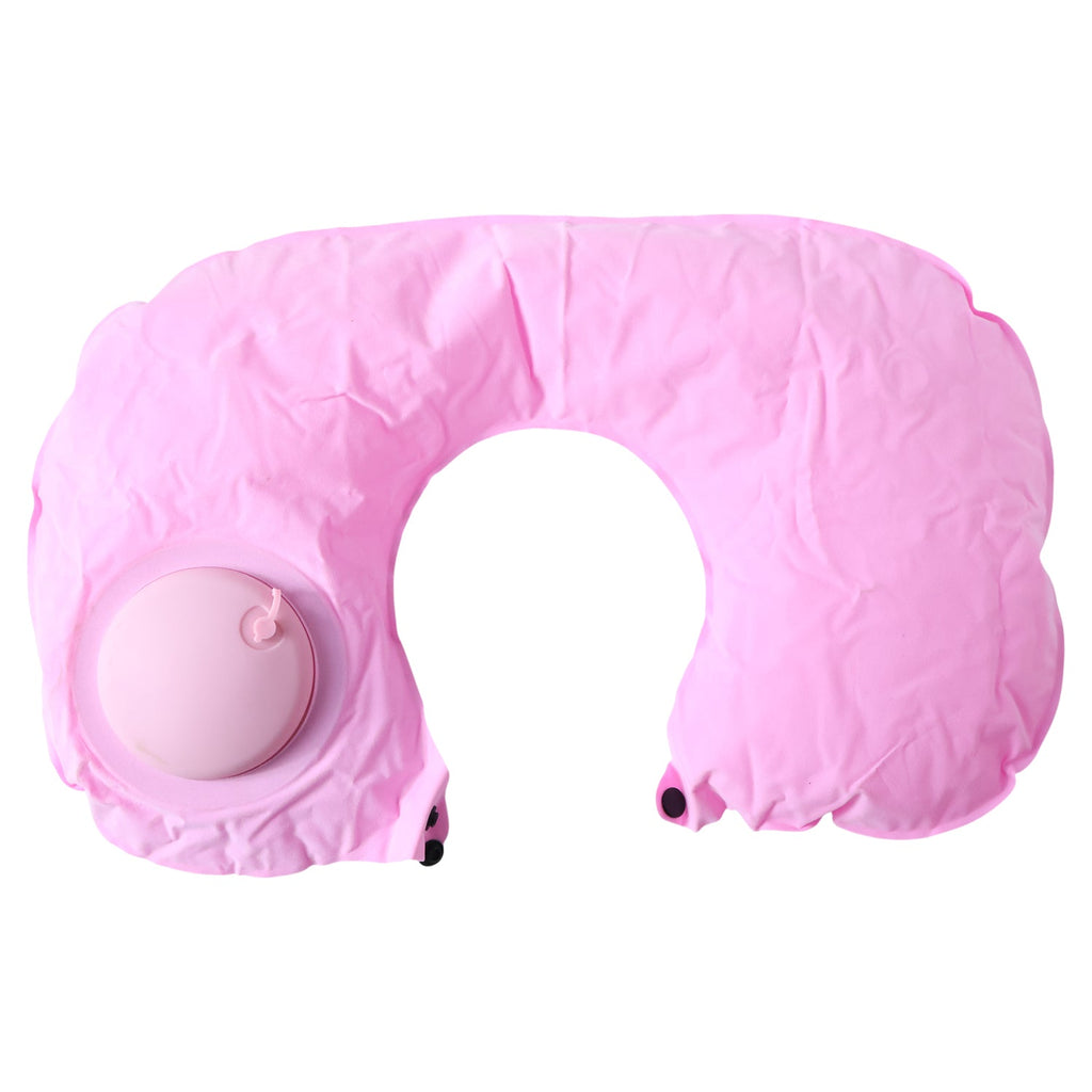 Inflatable travel neck pillow ready to use with adjustable firmness