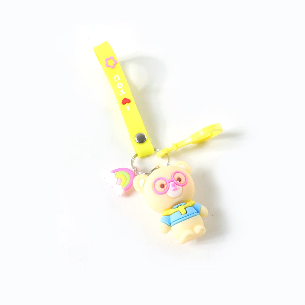 Flexible silicone loop of teddy bear keychain with metal ring for secure key attachment