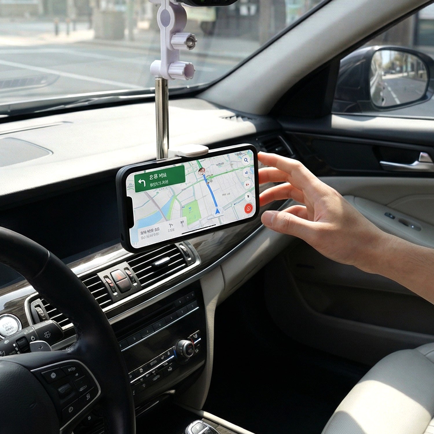 Phone stand positioning a mobile phone inside vehicle for easy viewing