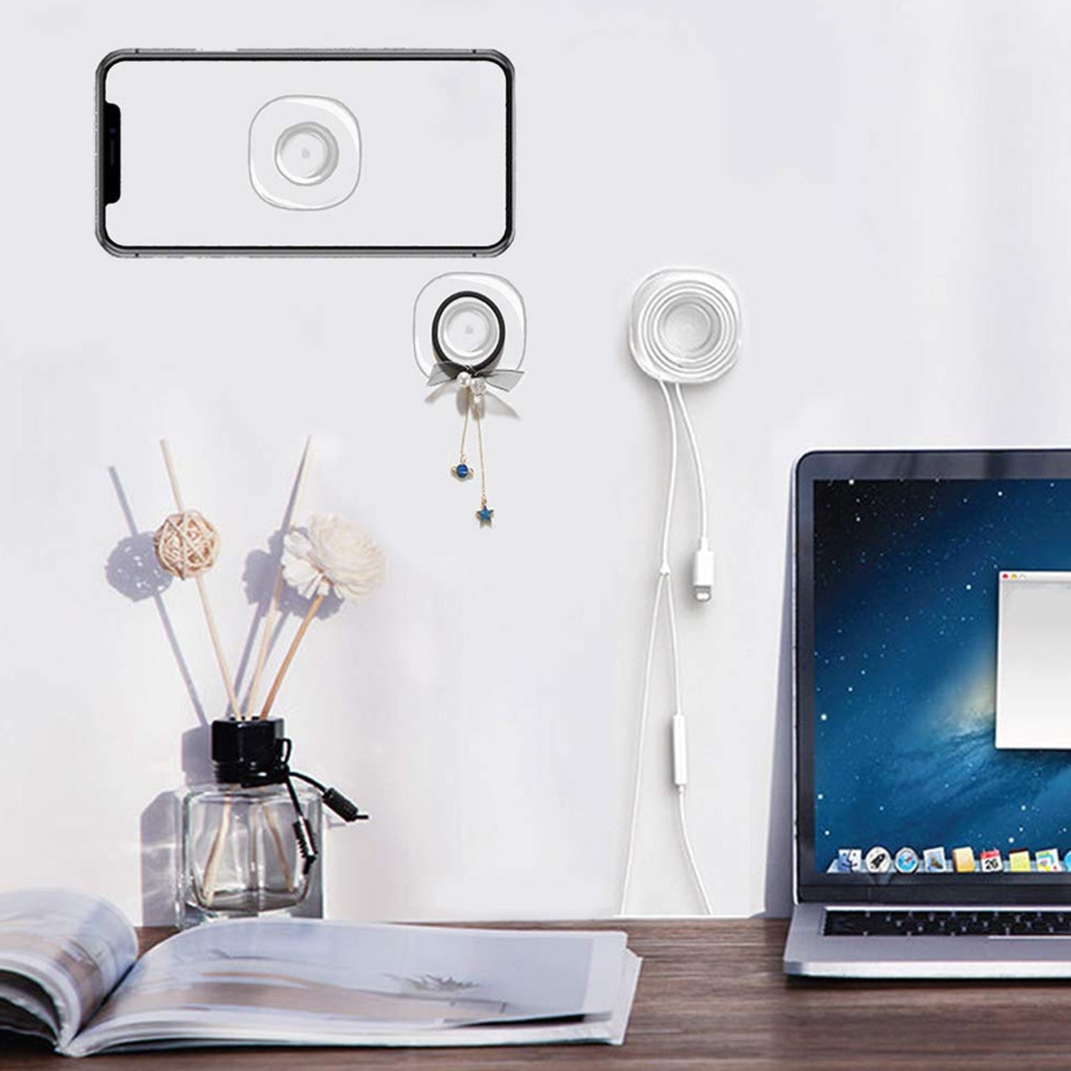 Versatile nano gel pad demonstrating its strong grip on a remote control and keys.