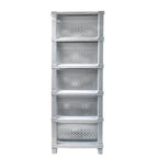 Diagram showcasing the easy assembly steps for the Organivo modular drawer storage.