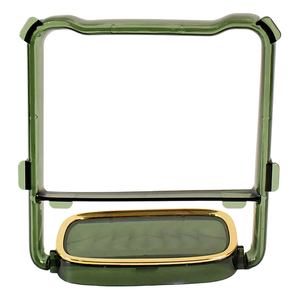 Multi-use bathroom stand combining towel hanger and soap holder