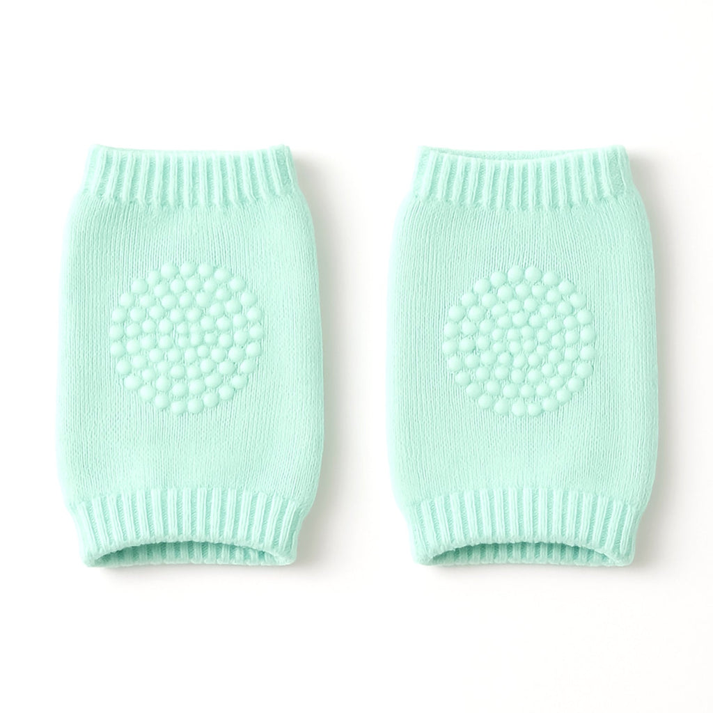 Knit woolen mint green leg warmers for toddlers with knee padding
