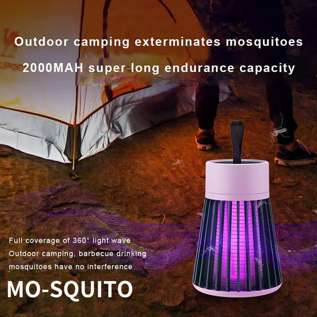 Size reference of the portable mosquito killer lamp next to a hand and a smartphone.