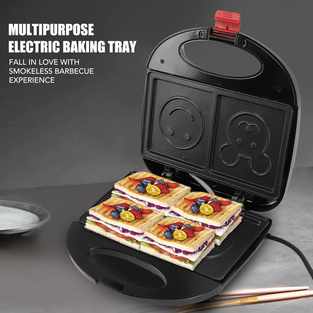 Multi-function FirePot 750W electric sandwich maker preparing a snack.