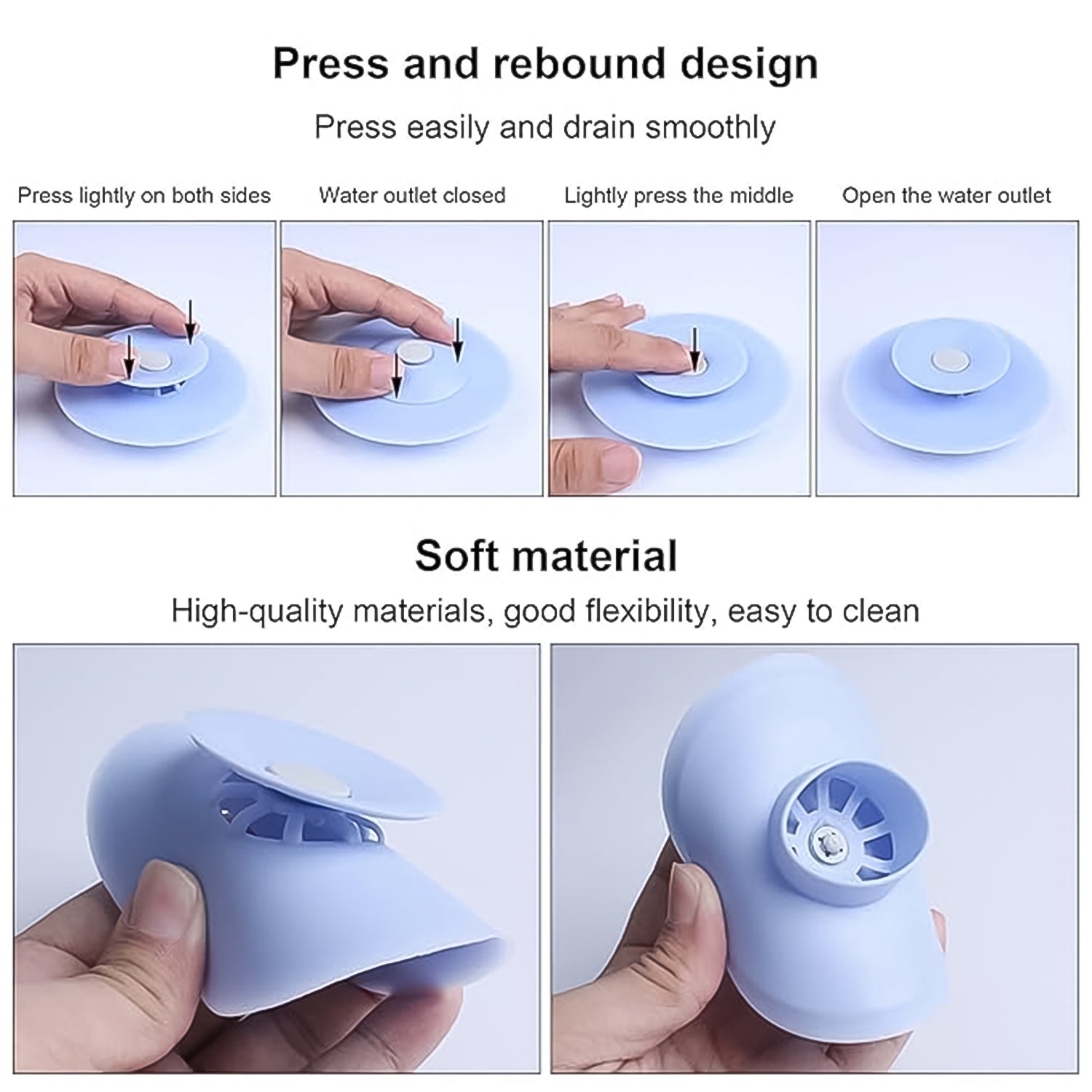 Blue silicone sink cover stopper without packaging for durable drainage solution