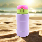 Push-button cap reveals a flexible silicone straw for easy sipping from the bottle.