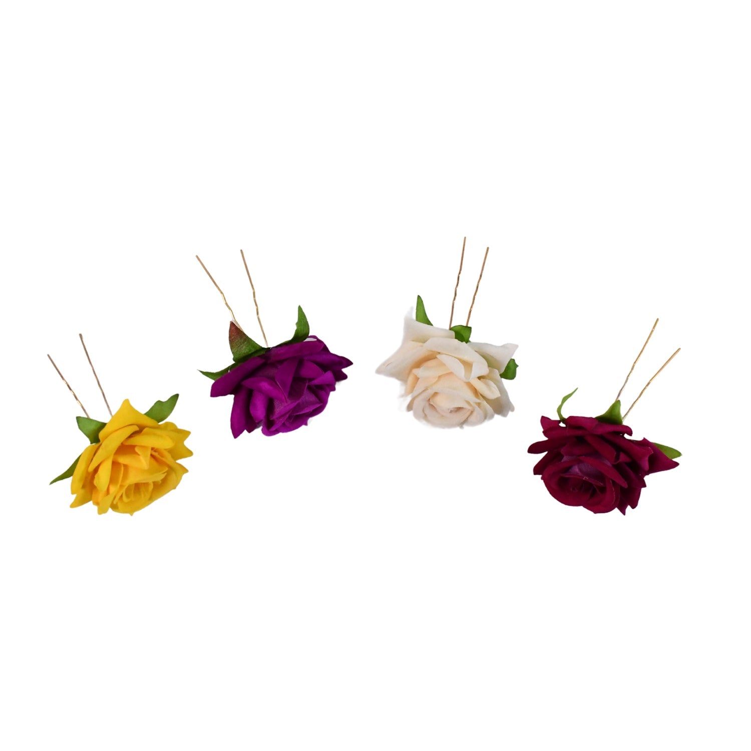 Assorted colorful flower hair pin set embellishing a braid hairstyle